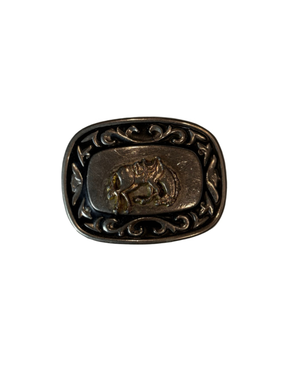 Vintage Western Belt Buckle Cowboy Horse Silver Gold Tone Rodeo